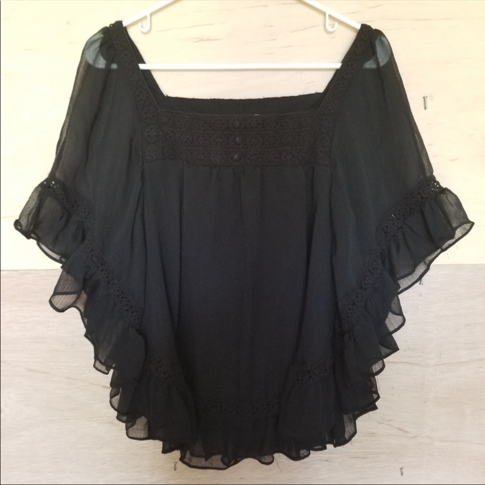 ECI New York Black Sheer Crochet Blouse